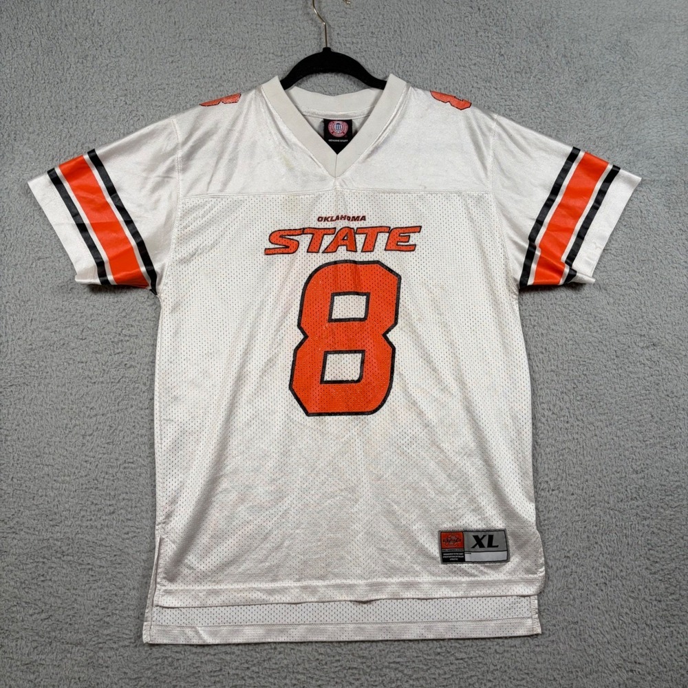 Vtg‎ Oklahoma State Cowboys Football Jersey Mens XL White Number 8 Genuine Stuff